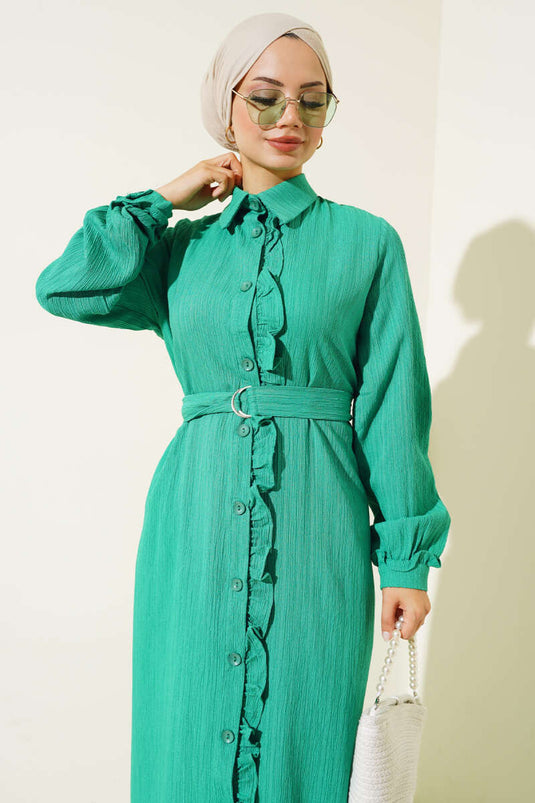 Fırfırlı Boydan Düğmeli Elbise Benetton