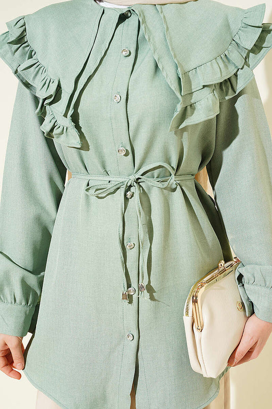Ruffled Double Sailor Collar Shirt in Pistachio Green