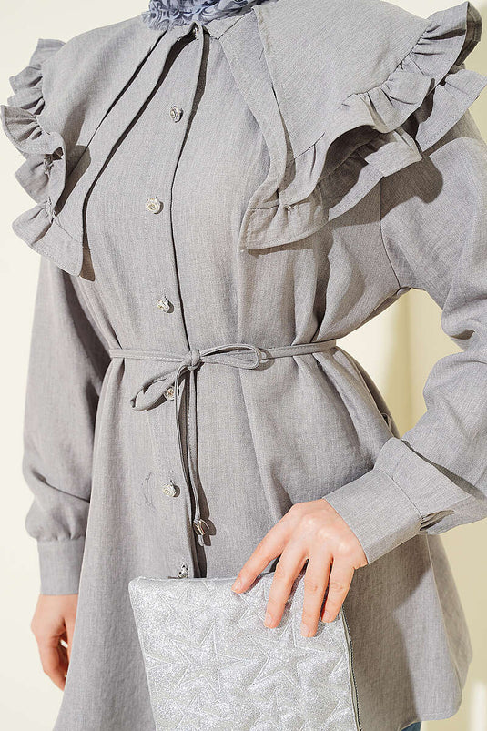 Ruffled Double Sailor Collar Shirt Gray