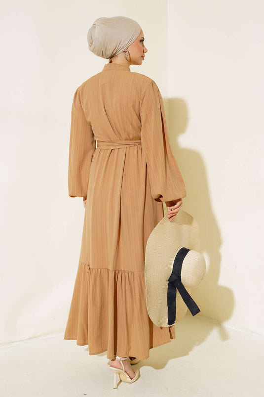 Ruffled Button Dress Camel