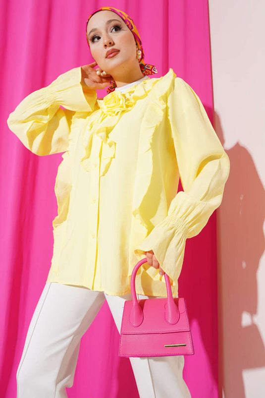 Ruffled Rose Accessory Shirt Yellow