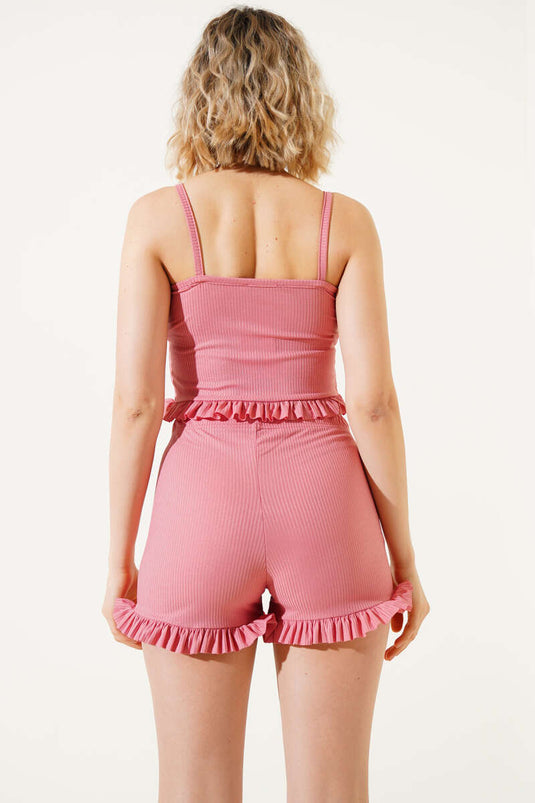 Fırfırlı İkili Takım Gül Kurusu