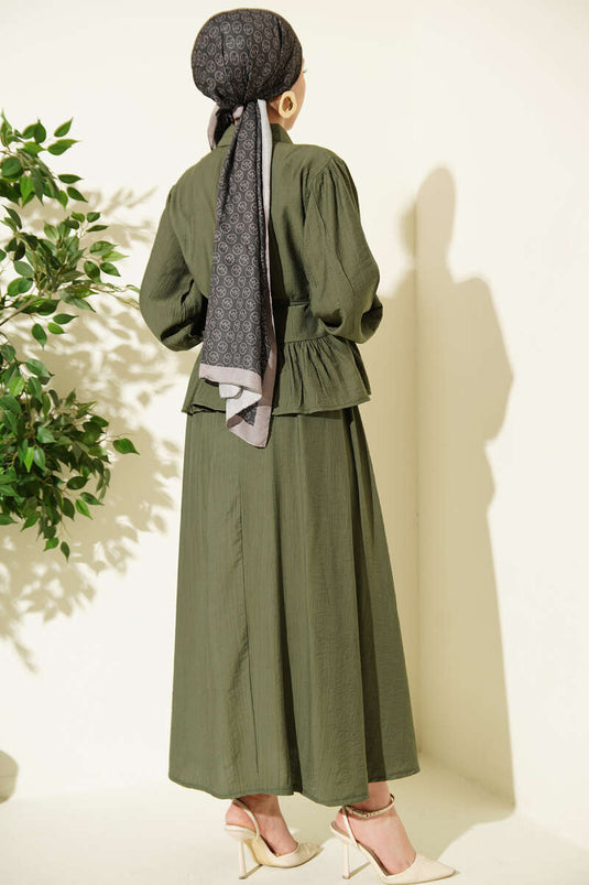 Ruffled Drawstring Skirt Two-Piece Set in Khaki