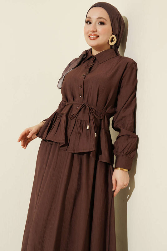 Ruffled Drawstring Skirt Two-Piece Set Brown