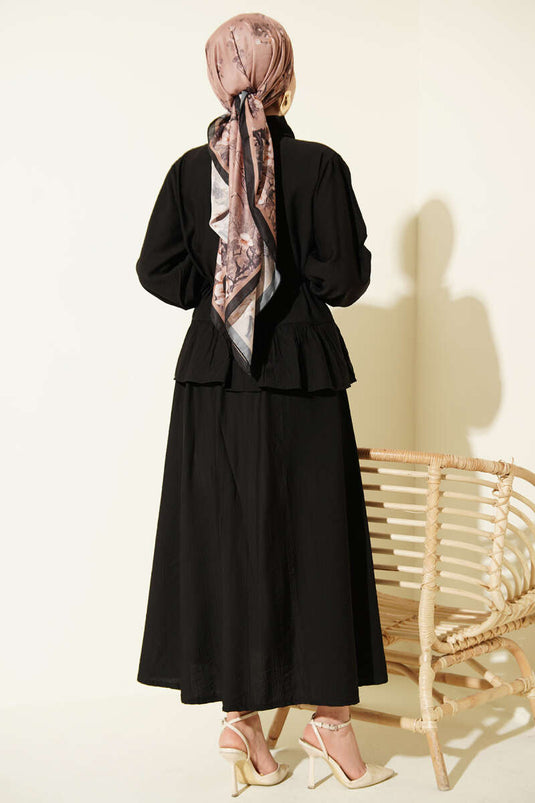 Ruffled Drawstring Skirt Two-Piece Set Black