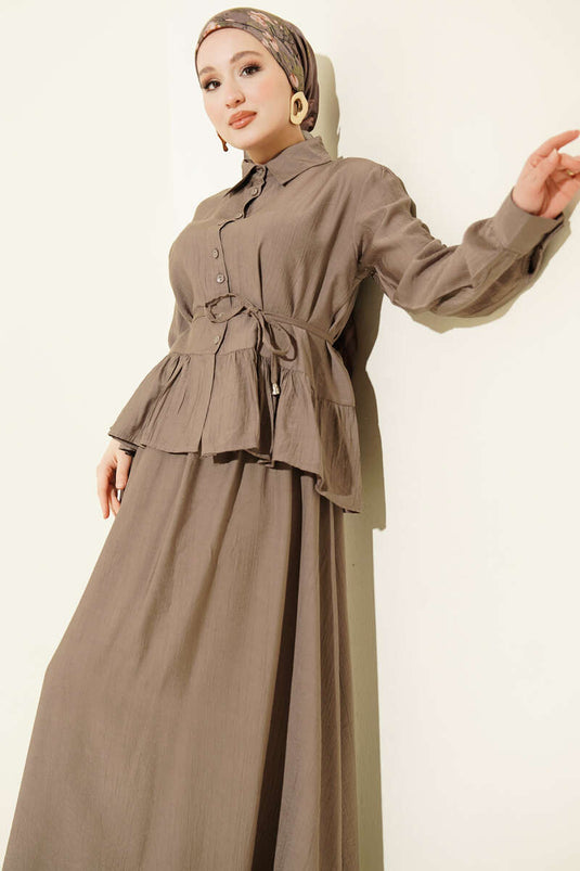 Ruffled Drawstring Skirt Two-Piece Set in Mink