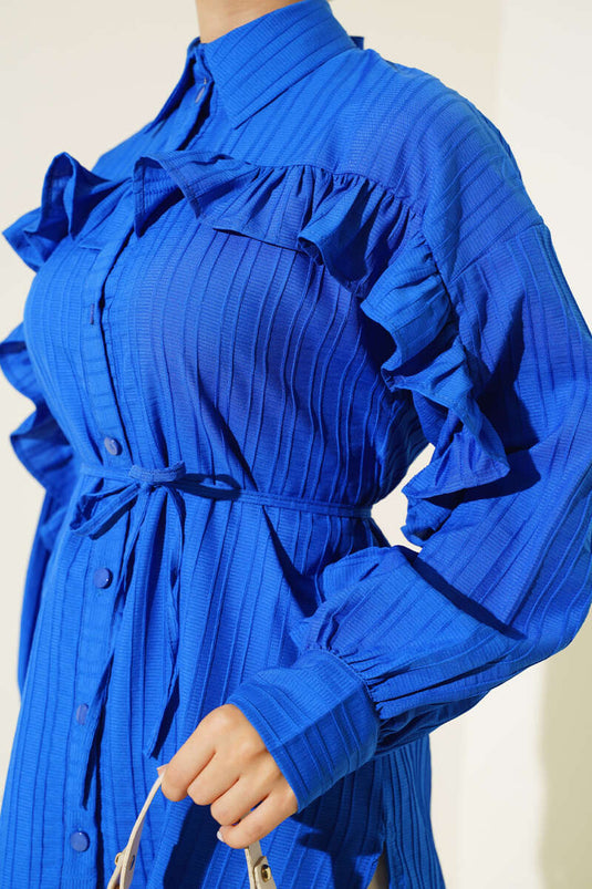 Ruffled Tie-Up Shirt Royal Blue