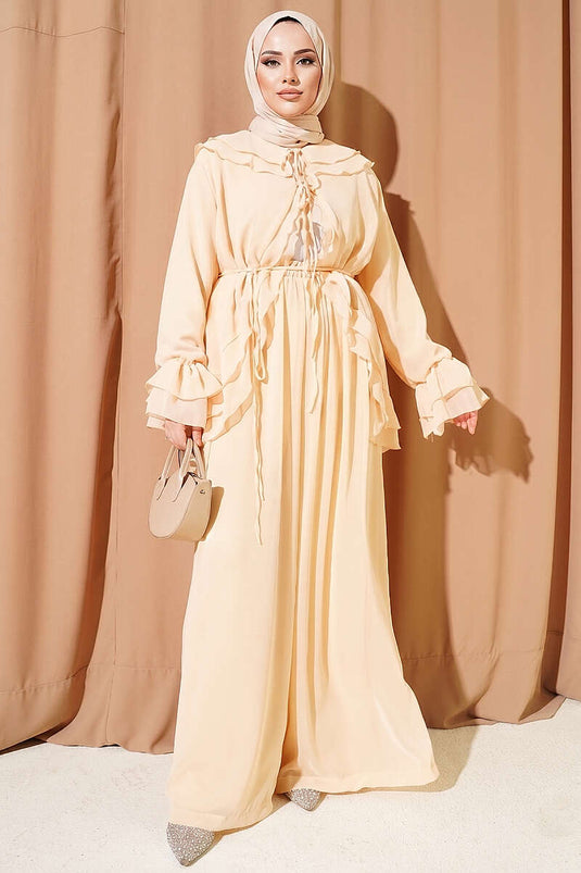 Ruffled Drawstring Chiffon Two-Piece Set Yellow