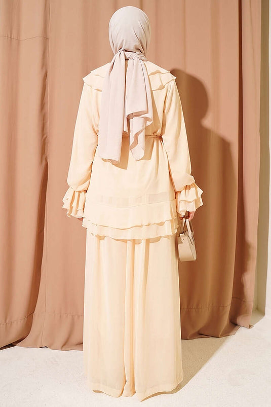 Ruffled Drawstring Chiffon Two-Piece Set Yellow