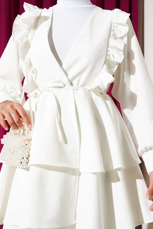 Tuniek met ruches en riem, tweedelige set, wit