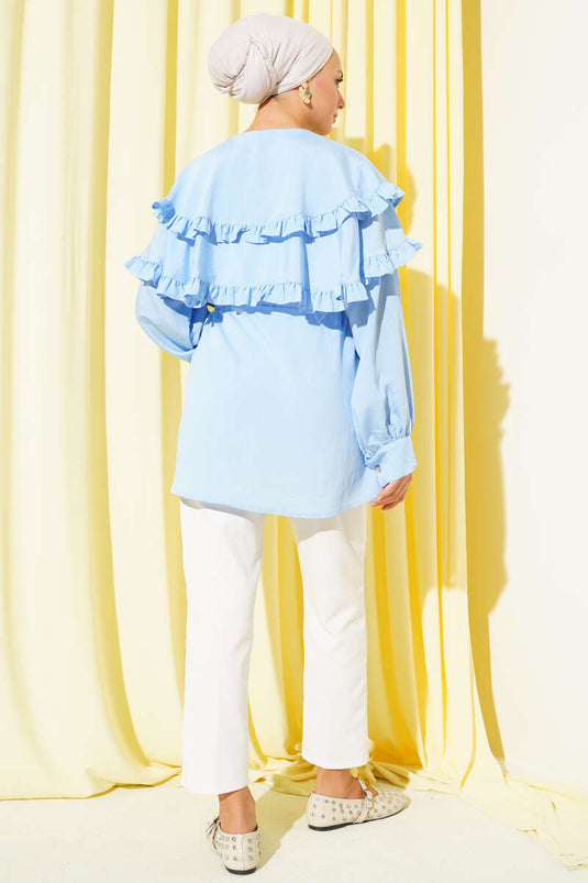 Ruffled Collar Shirt Blue