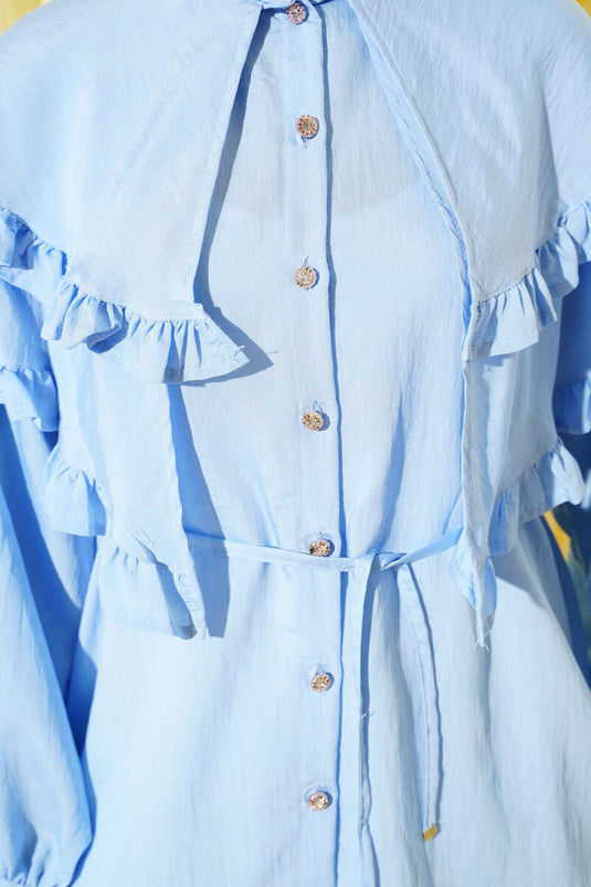 Ruffled Collar Shirt Blue