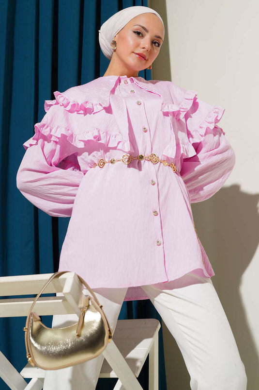 Ruffled Layered Collared Shirt Pink