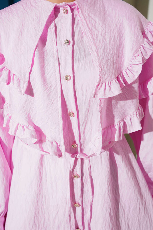 Ruffled Layered Collared Shirt Pink