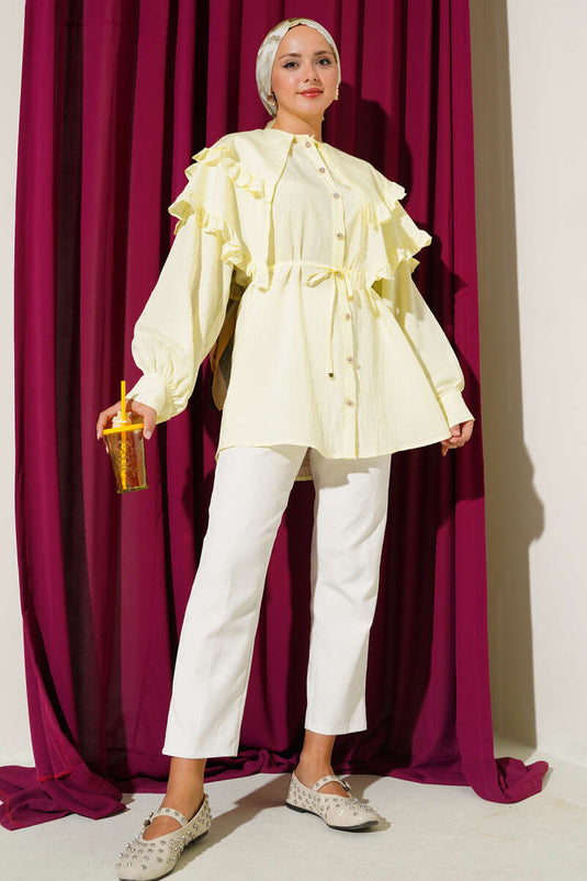 Ruffled Layered Collared Shirt Yellow