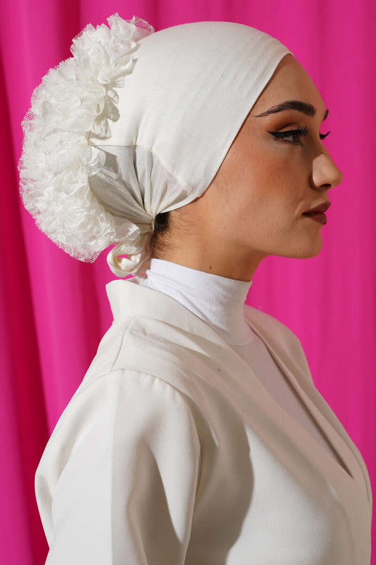 Fırfırlı Kaymaz Viskon Bone Ekru