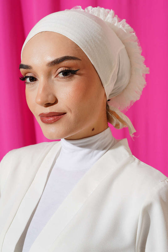 Fırfırlı Kaymaz Viskon Bone Ekru