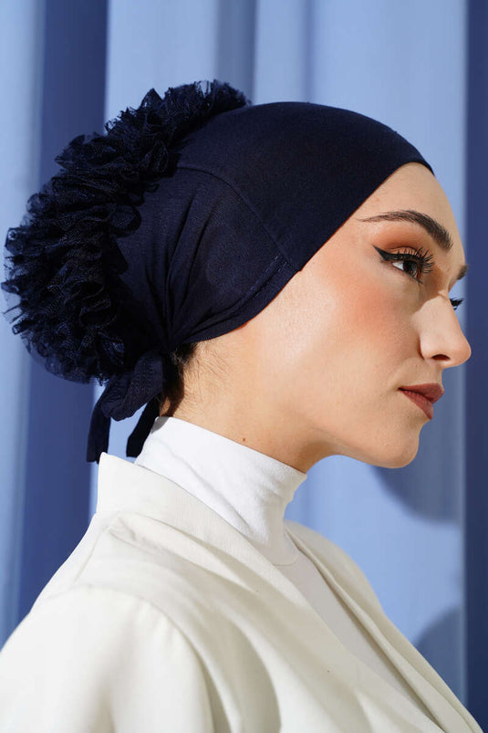 Fırfırlı Kaymaz Viskon Bone Lacivert