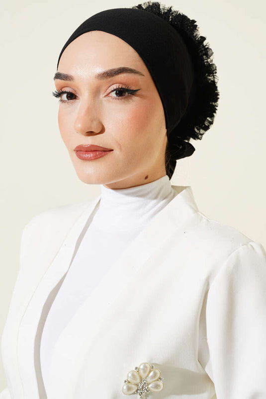 Fırfırlı Kaymaz Viskon Bone Siyah