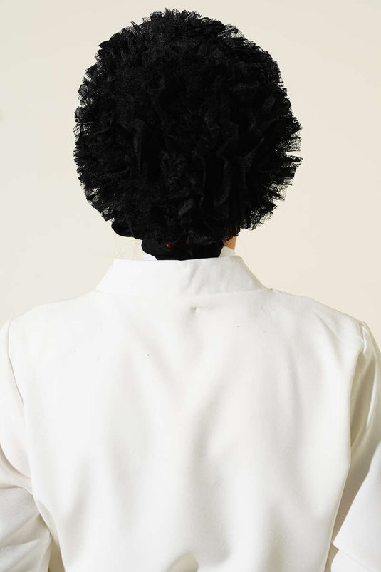 Fırfırlı Kaymaz Viskon Bone Siyah