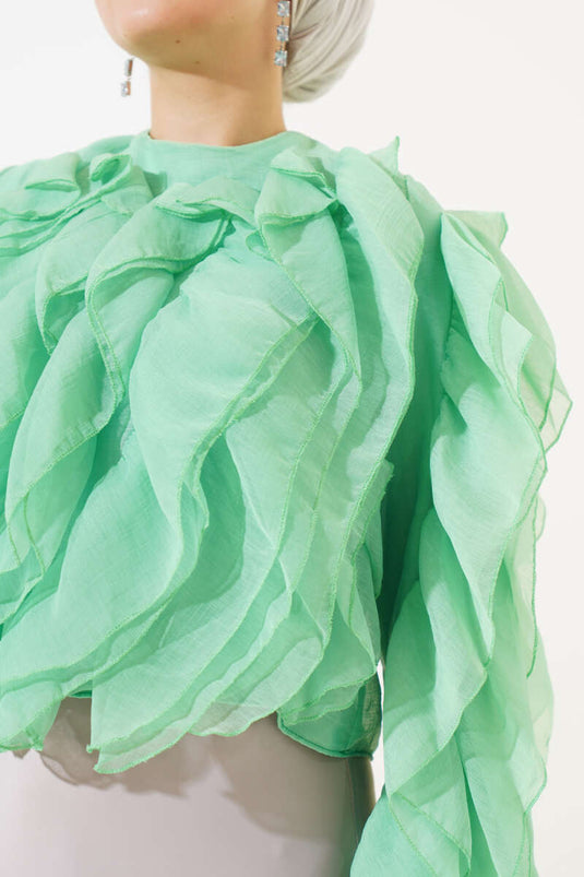 Camicetta corta con volant Verde