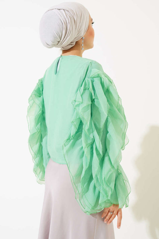 Camicetta corta con volant Verde