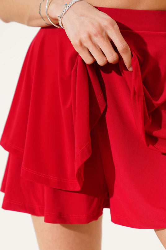 Mini-jupe short à volants rouge