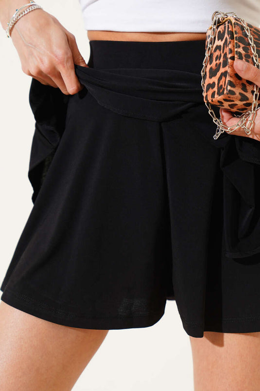 تنورة قصيرة ساندي صغيرة مكشكشة باللون الأسود