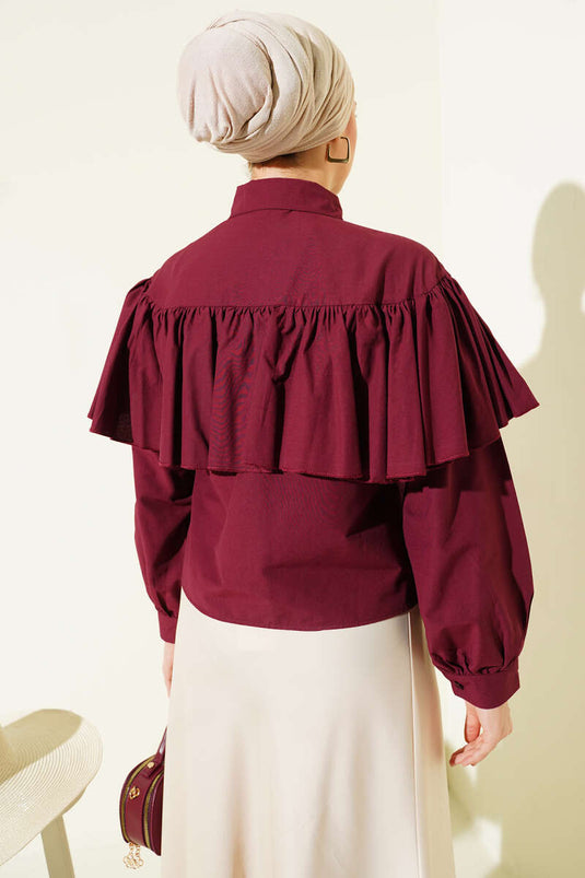 Korte Blouse met Ruches en Cape Details in Bordeaux