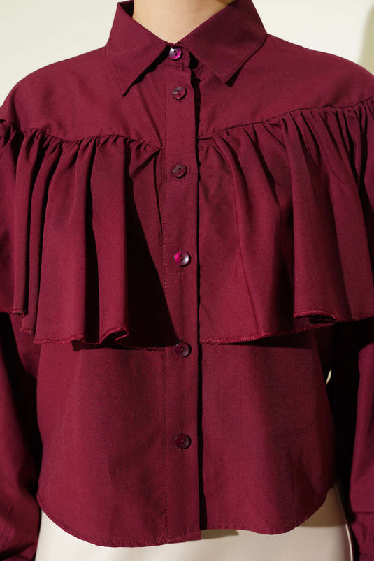 Korte Blouse met Ruches en Cape Details in Bordeaux