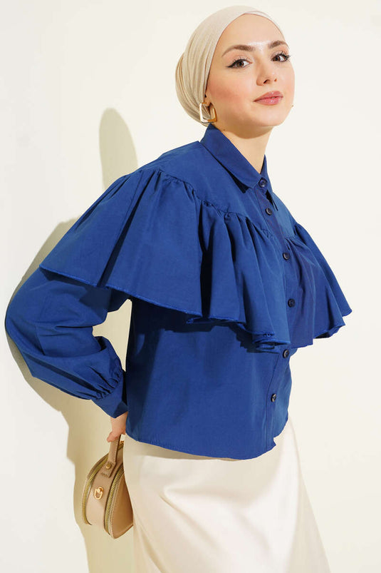 Chemisette courte avec cape volantée bleu marine