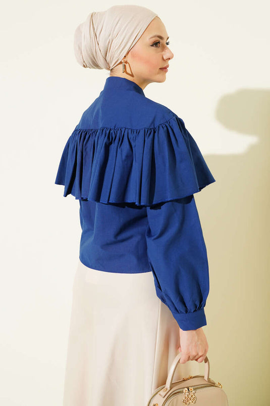 Chemisette courte avec cape volantée bleu marine