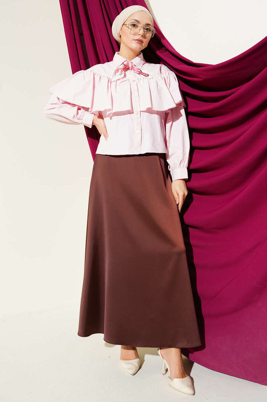 Fırfırlı Pelerin Detaylı Kısa Gömlek Pembe