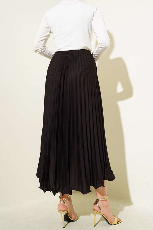 Fırfırlı Pileli Bel Lastikli Etek Acı Kahve