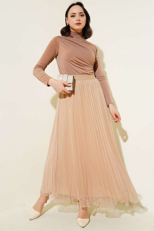 Fırfırlı Pileli Tül Etek Büsküvi