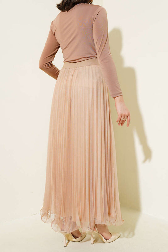 Fırfırlı Pileli Tül Etek Büsküvi