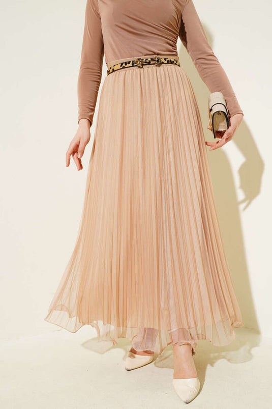 Ruffled Pleated Tulle Skirt Biscuit