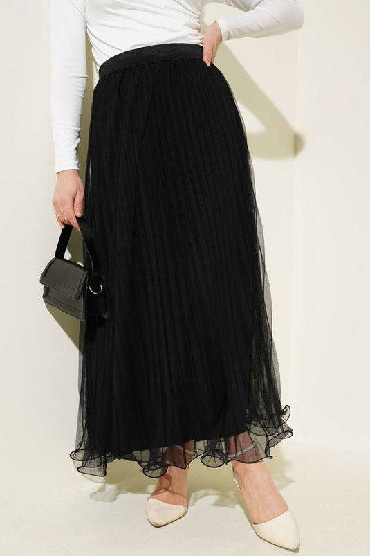 Jupe en tulle plissée à volants noire