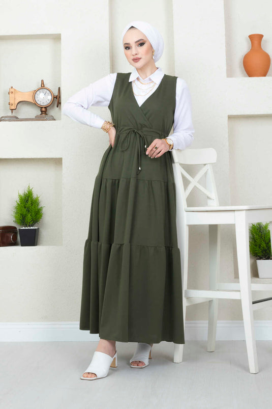 Ruffled Scuba Hijab Dress Khaki