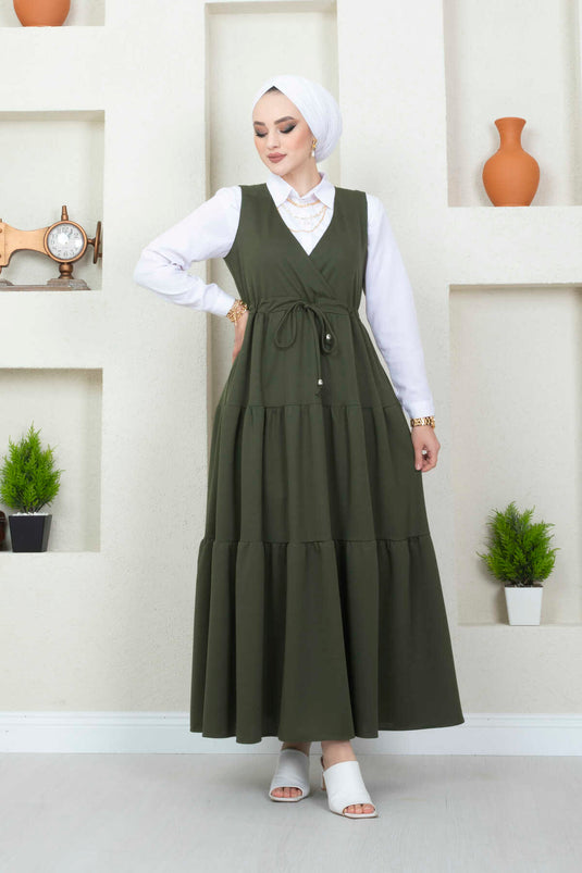 Ruffled Scuba Hijab Dress Khaki