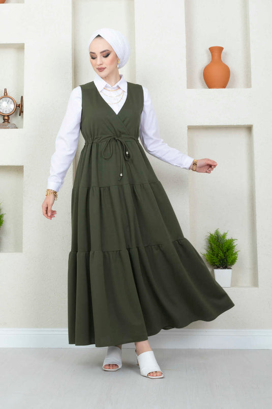 Ruffled Scuba Hijab Dress Khaki