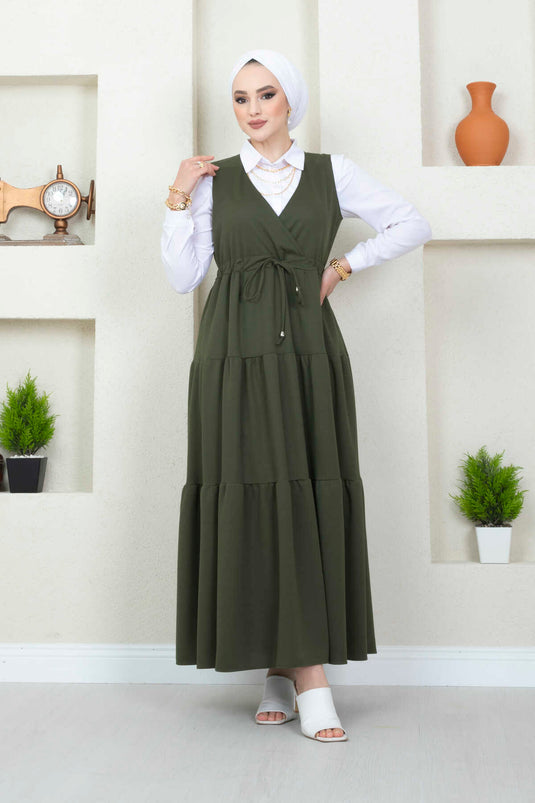 Ruffled Scuba Hijab Dress Khaki