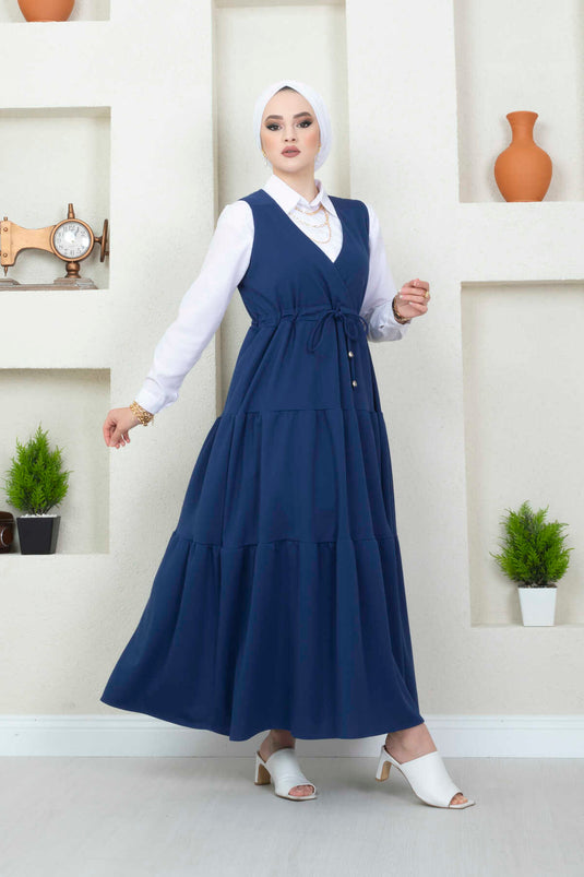 Ruffled Scuba Hijab Dress Indigo