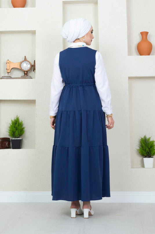 Ruffled Scuba Hijab Dress Indigo