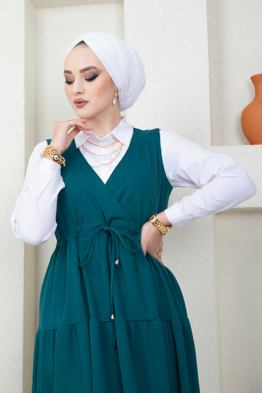 Fırfırlı Scuba Tesettür Jile Petrol