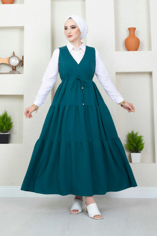 Fırfırlı Scuba Tesettür Jile Petrol