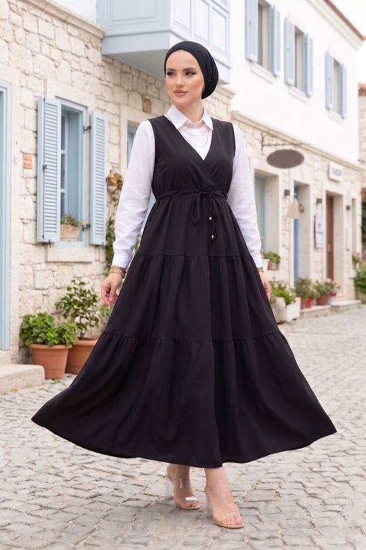 Gilet Hijab En Scuba À Froufrous Noir