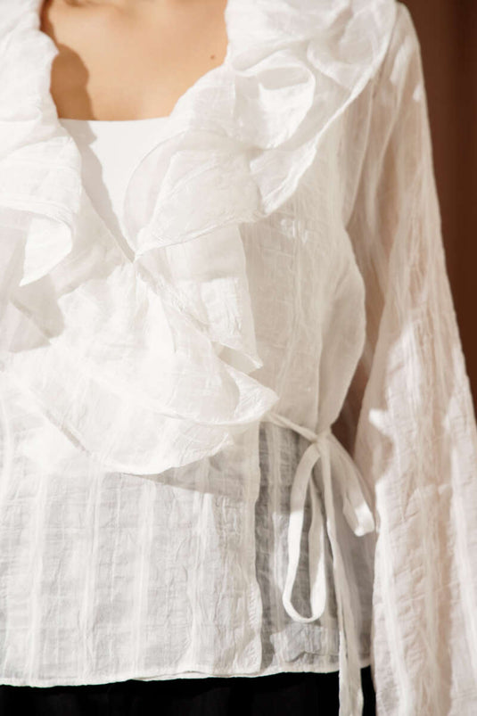 Ruffled Sheer Blouse Ecru