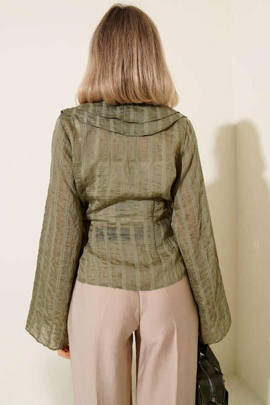 Fırfırlı Transparan Bluz Haki