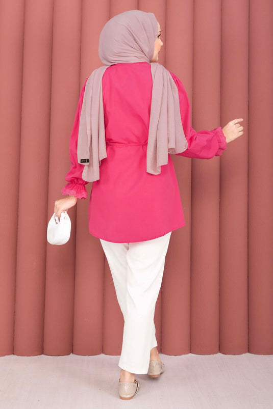 Chemise à lacets avec détails en dentelle fuchsia